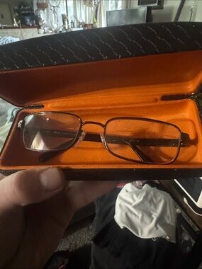 Persol Brown Rectangular Prescription Glasses with Orange Case